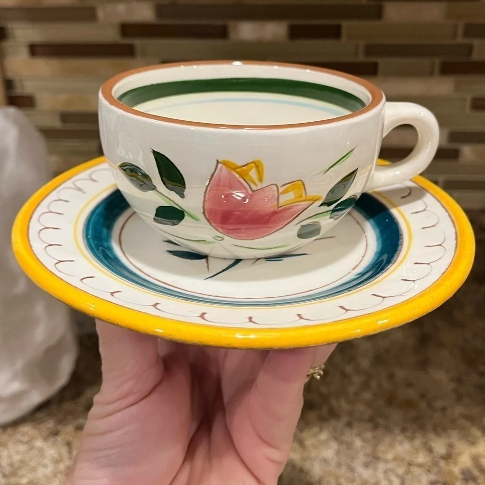 Stangl Pottery Tea Cups & Small Plates Made in USA Country Garden Flower Pattern